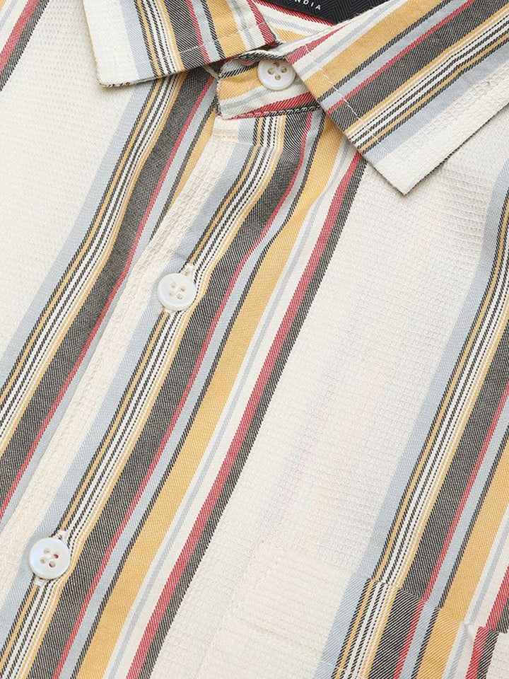VASTRADO Men Classic Fit Spread Collar Vertical Striped Cotton Casual Shirt