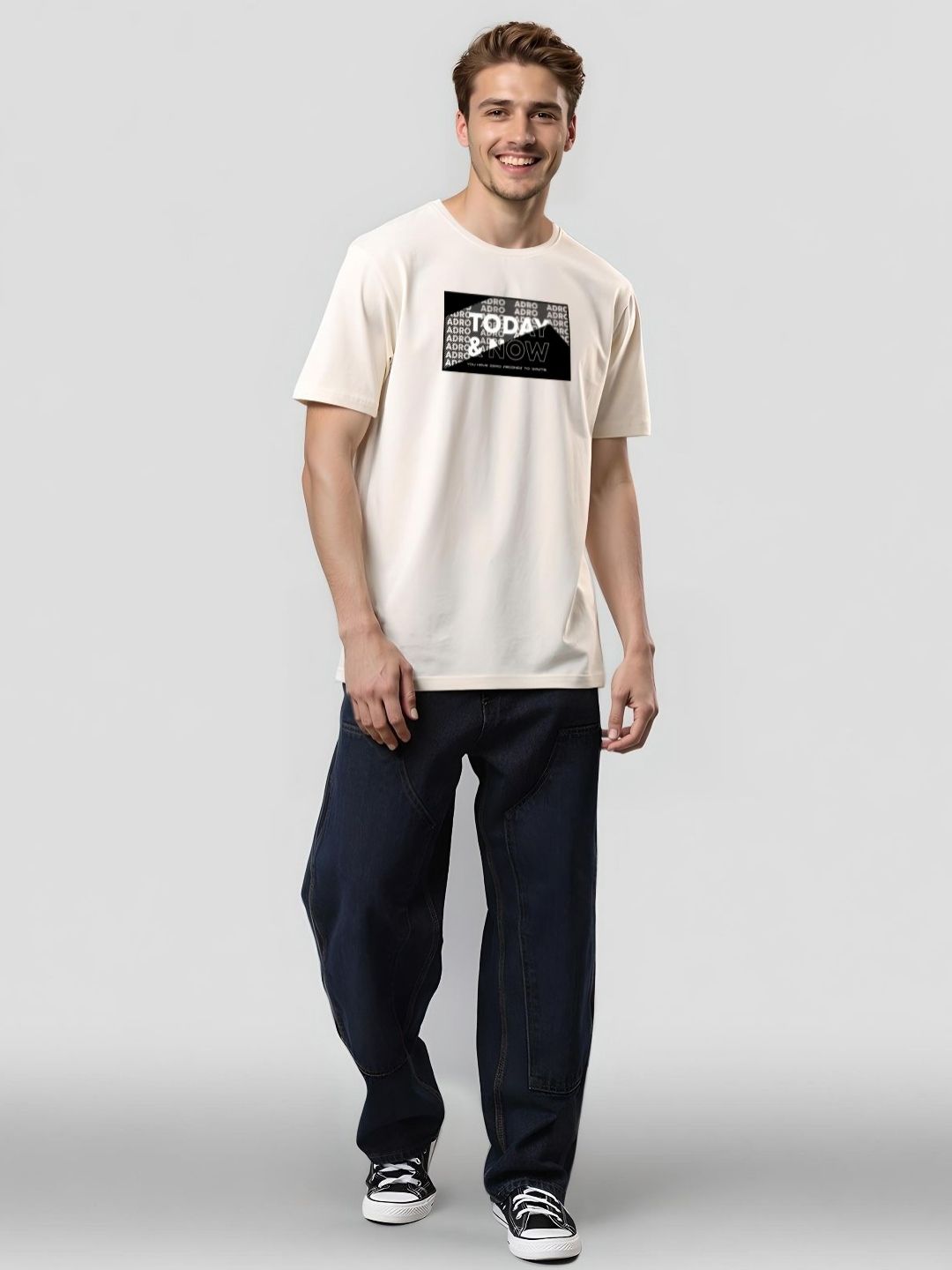 ADRO Typography Printed Round Neck Cotton T-shirt