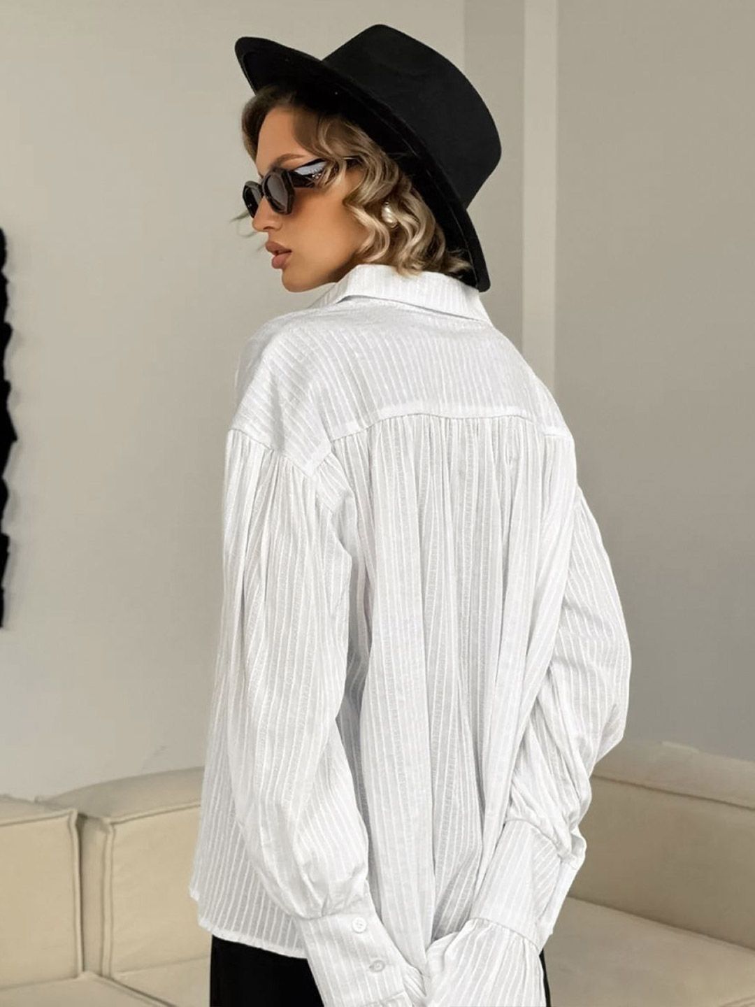 all about you Women Striped Bell Sleeve Cotton Shirt Style Top