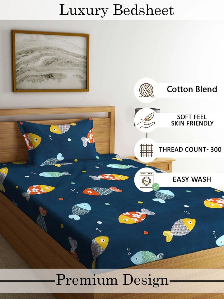 Myntra Elegant Homes Watak Kartun Biru & Kuning 300 TC Cadar Bujang dengan 1 Sarung Bantal