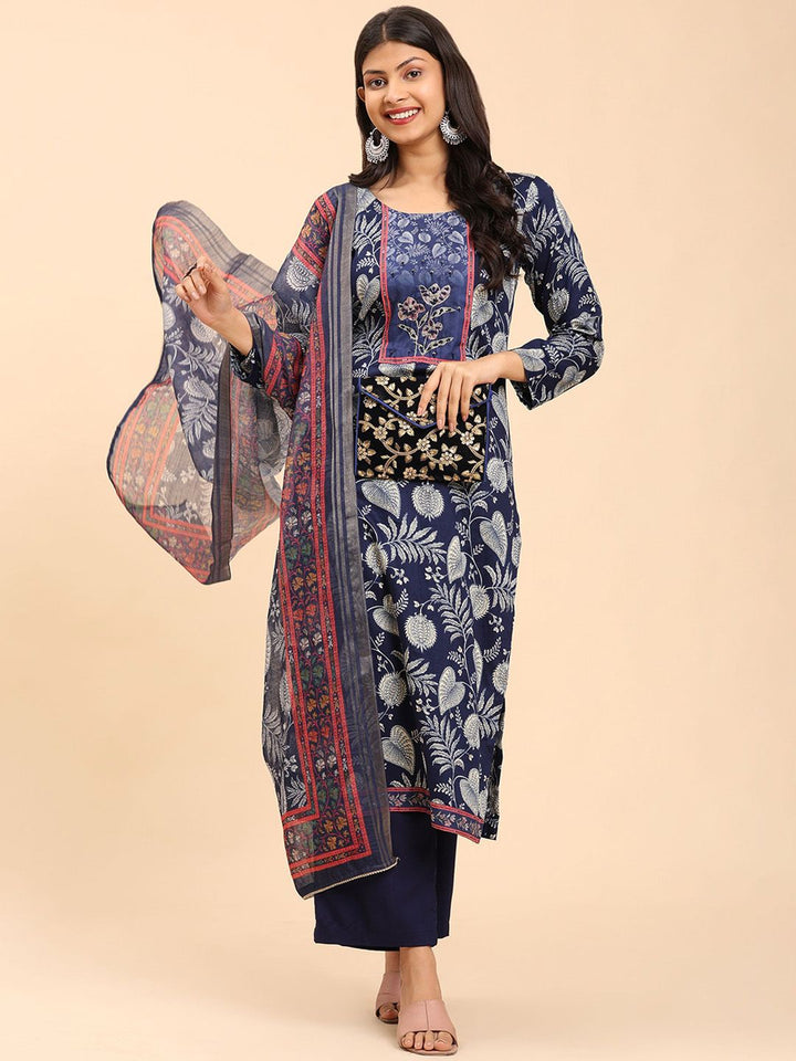 Mamicha Wanita Bercetak Kurta Kapas Tulen Biasa dengan Palazzos & Dengan Dupatta