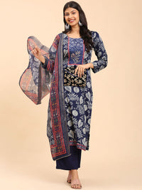 Mamicha Wanita Bercetak Kurta Kapas Tulen Biasa dengan Palazzos & Dengan Dupatta