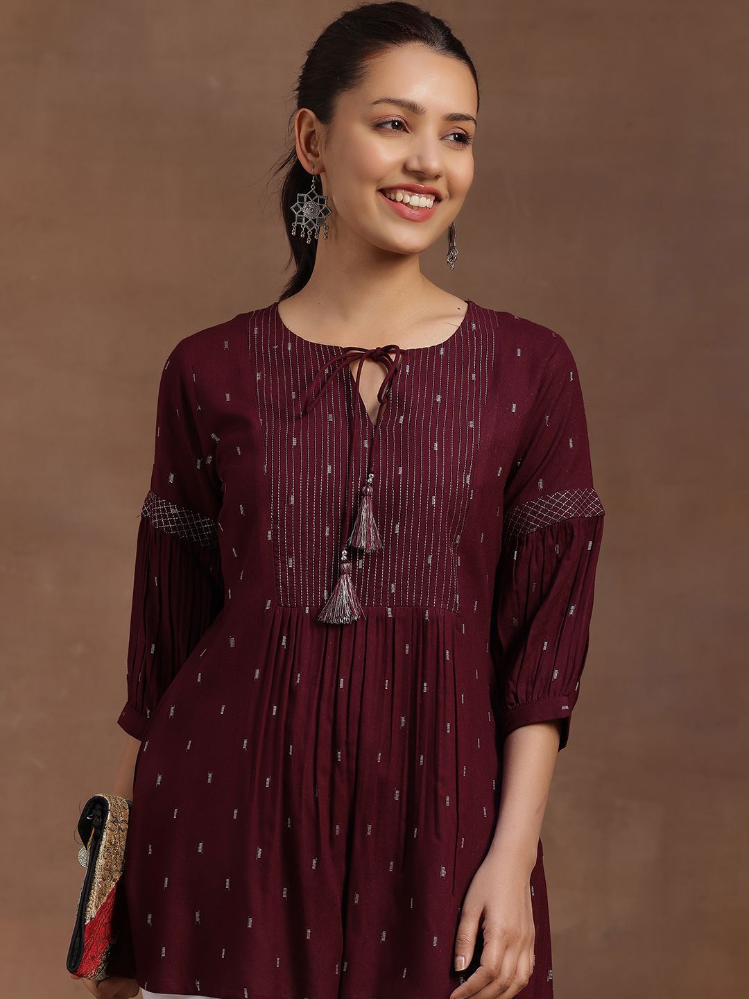 Libas Geometric Woven Design Dobby Pleated Kurti