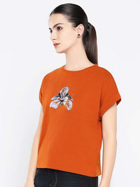 Rareism Wanita Grafik Bercetak Kapas Leher Pusingan T-shirt Santai