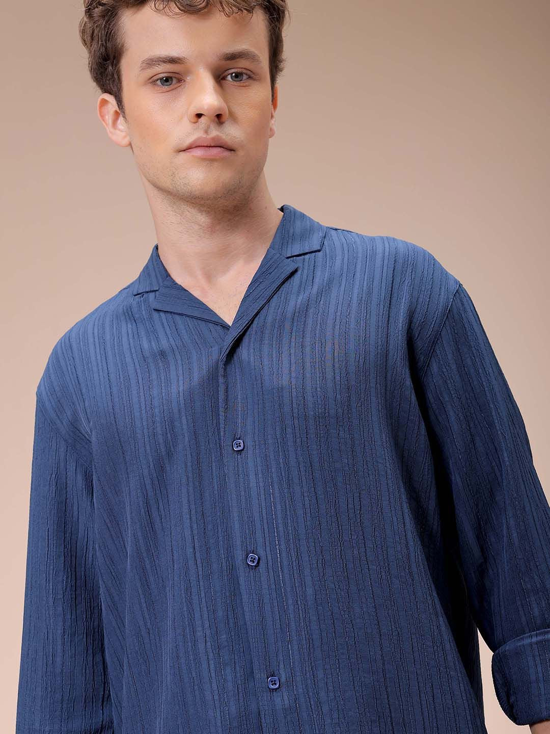 The Indian Garage Co Men Relaxed Fit Dobby Textured Resortwear Shirt