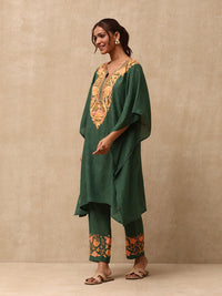 House of Chikankari Women Green Cotton Aari Sulam Set Kaftan