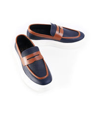 MONKSTORY Men Dual Tone Chunky Luxe Slip-On Sneakers Midnight Blue/Tan