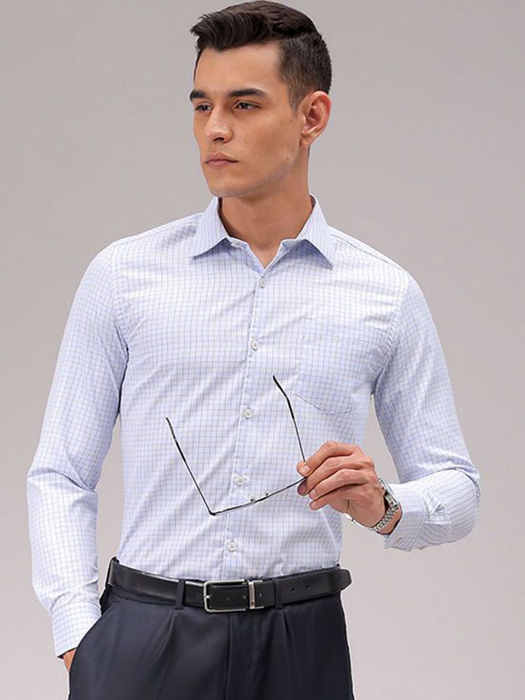 The Indian Garage Co. X Luxe Men Cutaway Collar Checked Slim Fit Formal Shirt