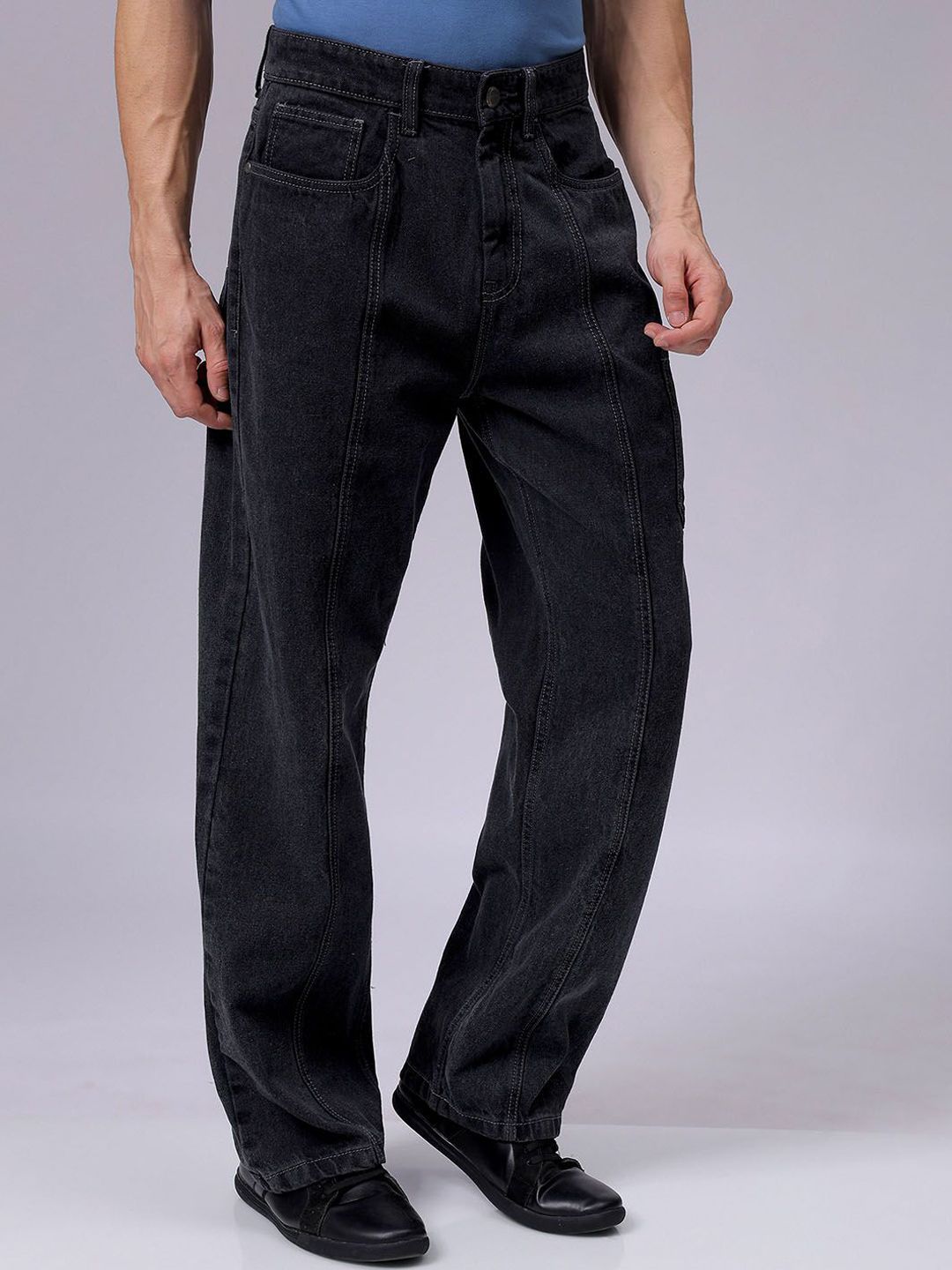 The Indian Garage Co Men Pure Cotton Baggy Fit Mid-Rise Cargo Jeans