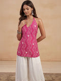 House of Chikankari Women Bandhani Printed Halter Neck Kurta