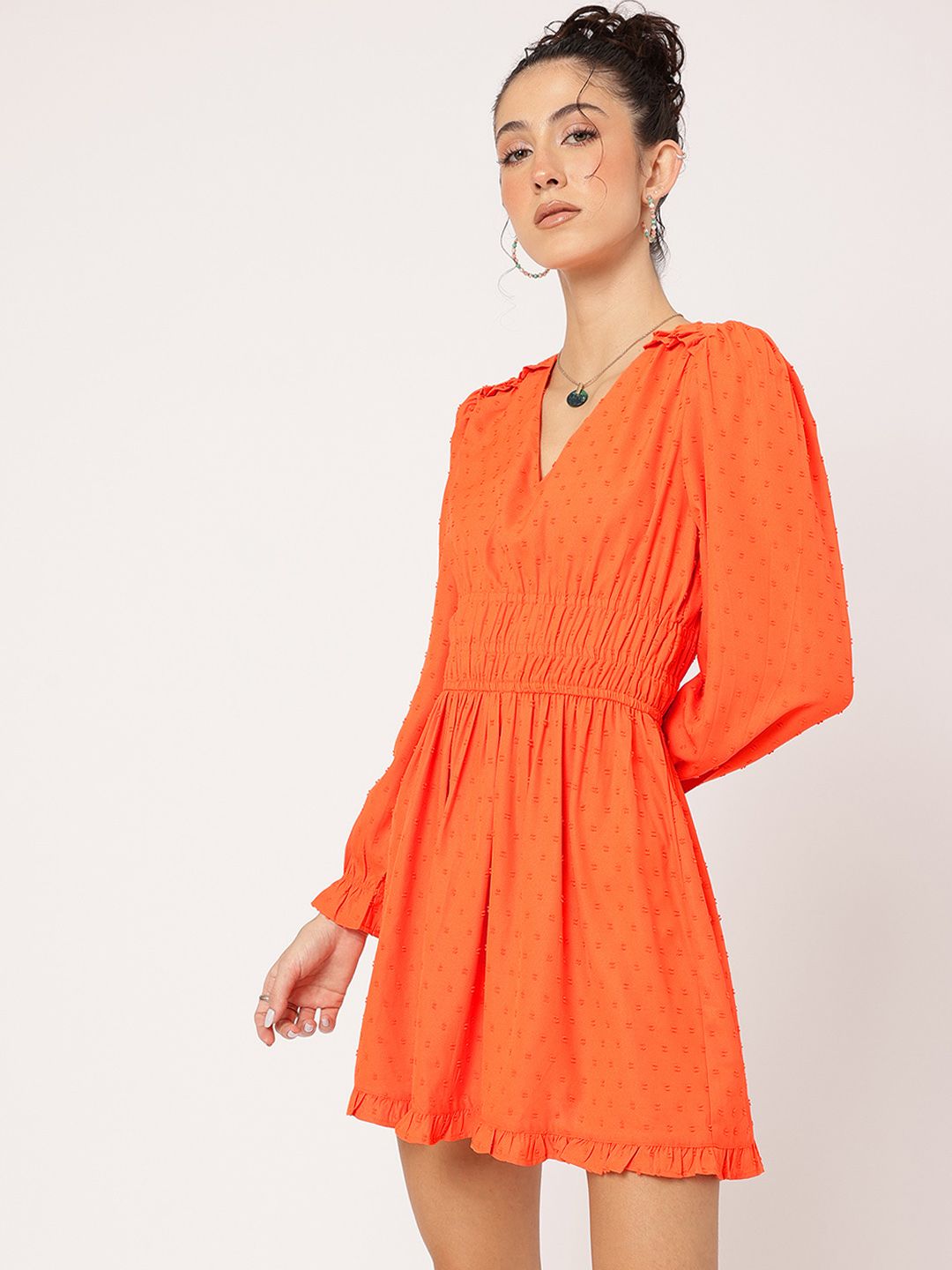DressBerry Sun-Kissed Style Dobby Weave Smocked A-Line Dress