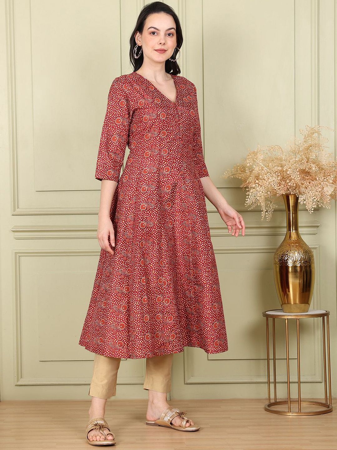 W Women Printed Flared Sleeves Sequinned Kurta