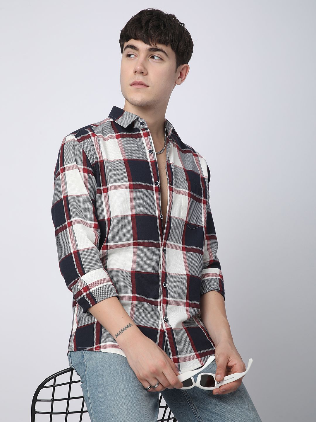 VASTRADO Men Classic Slim Fit Opaque Checked Casual Shirt