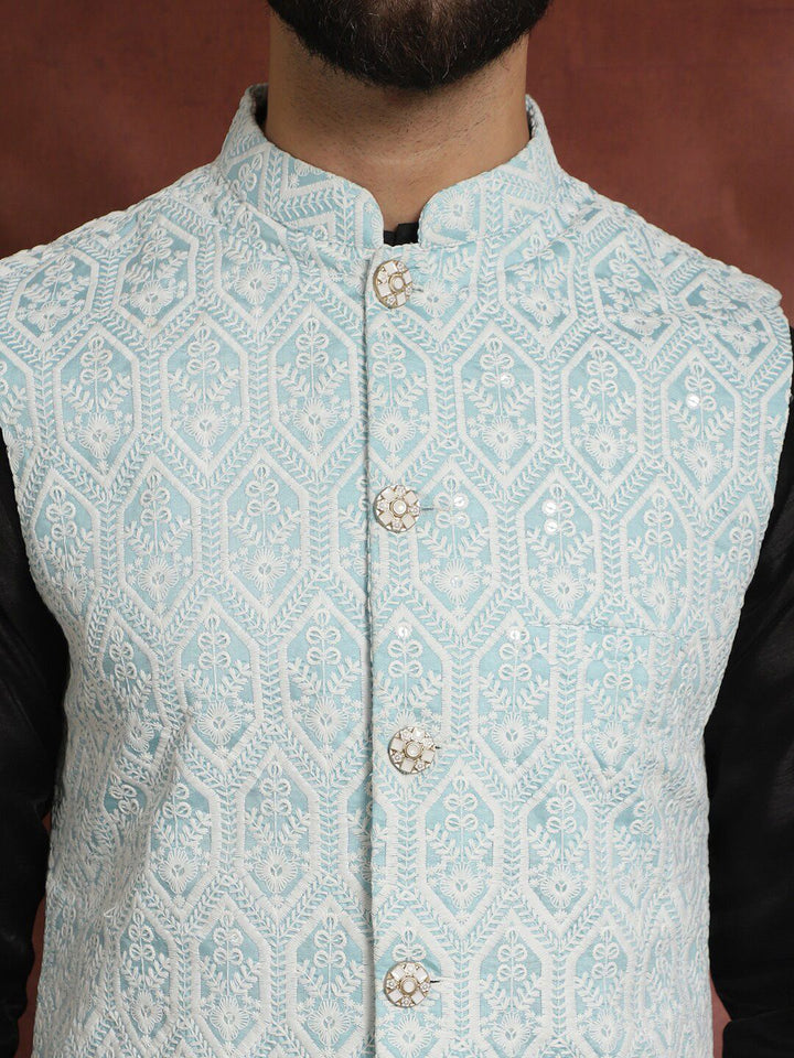 Anouk Ethnic Motifs Straight Kurta with Churidar & Nehru Jacket