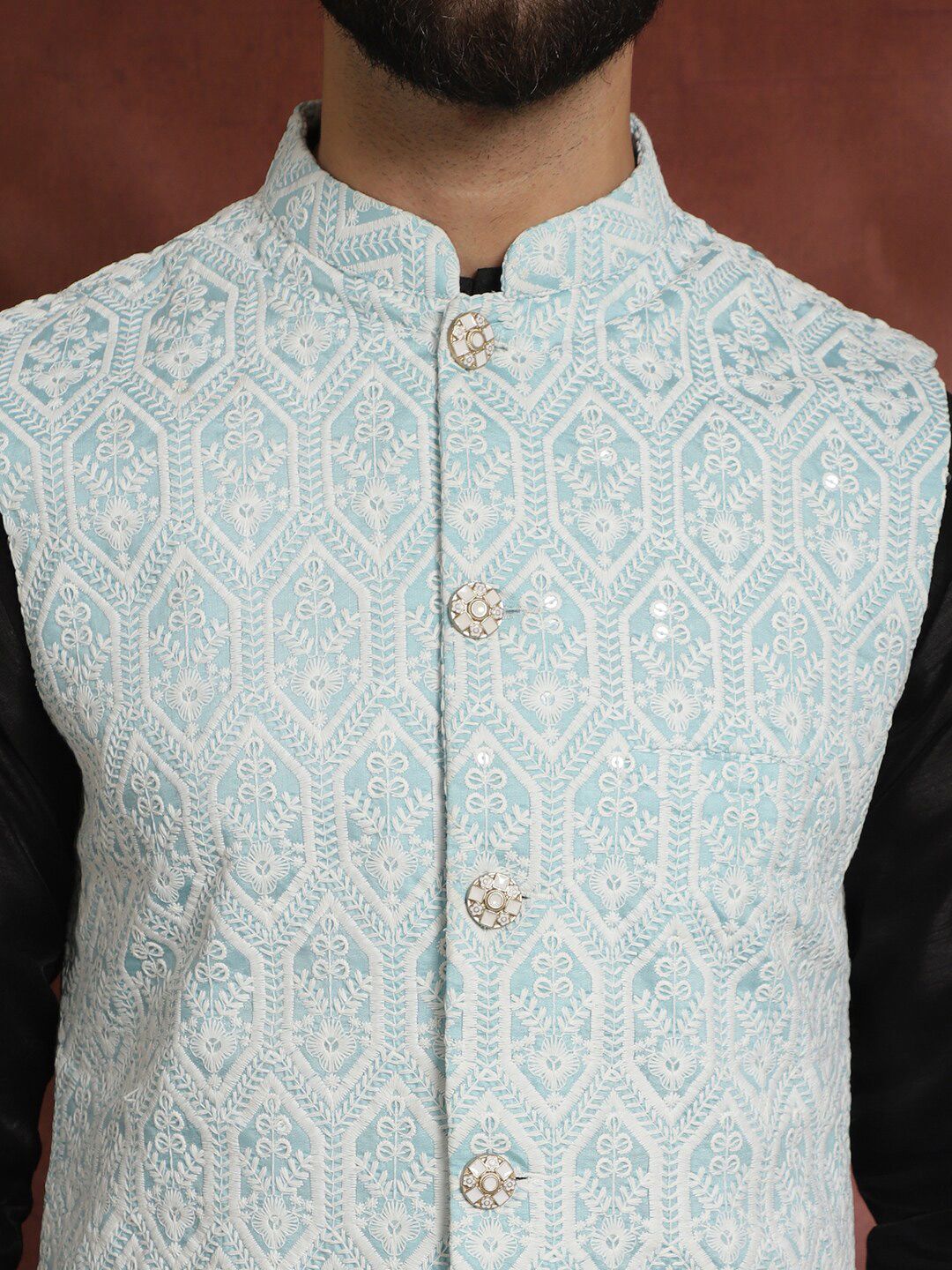 Anouk Ethnic Motifs Straight Kurta with Churidar & Nehru Jacket