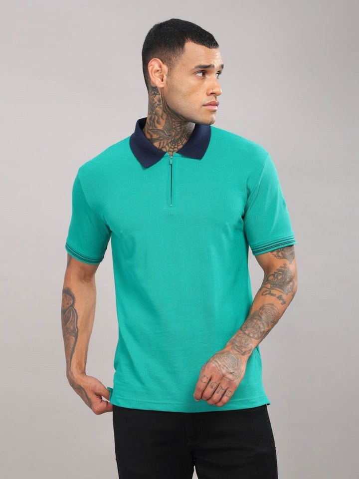 ADRO Men Solid Polo Collar Cotton T-shirt