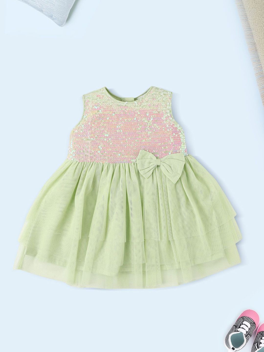 Nauti Nati Girls Net Sequined Fit & Flare Dress with Bow Detail