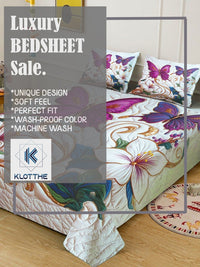 KLOTTHE Purple & White Printed 400TC Double Bedsheet With 2 Pillow Covers-98.4 x 88.5 Inch