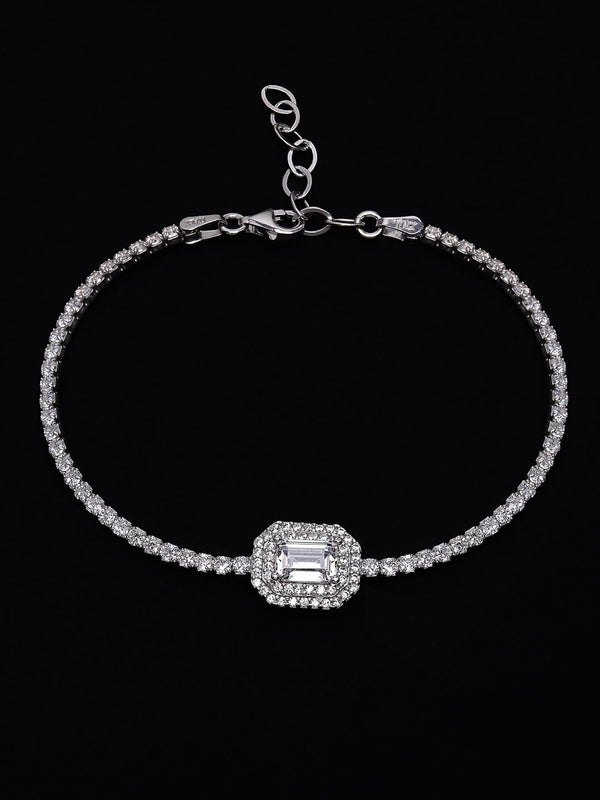 PANASH 925 Sterling Silver Bersalut Rhodium Zirkonia Kubik Gelang Pesona