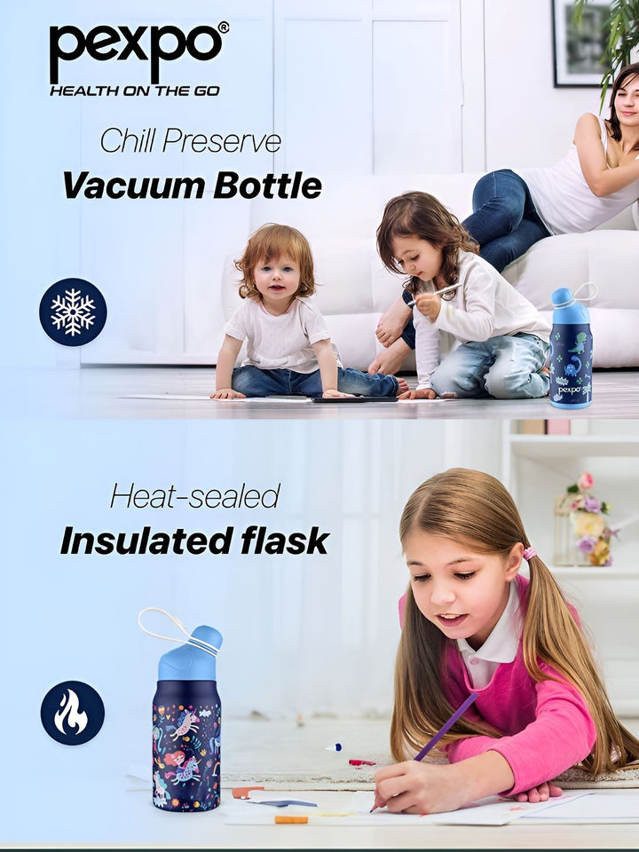 Pexpo Blue Printed Stainless Steel Double Wall Vacuum Water Bottle 420ml