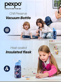 Pexpo Blue Printed Stainless Steel Double Wall Vacuum Water Bottle 420ml