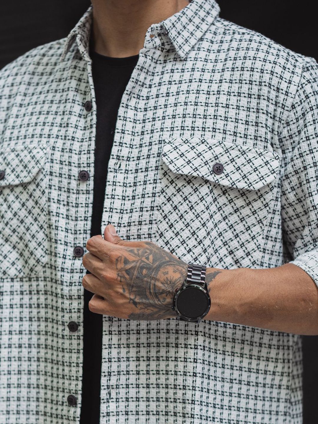 Powerlook Men Spread Collar Tartan Checked Cotton Casual Shirt