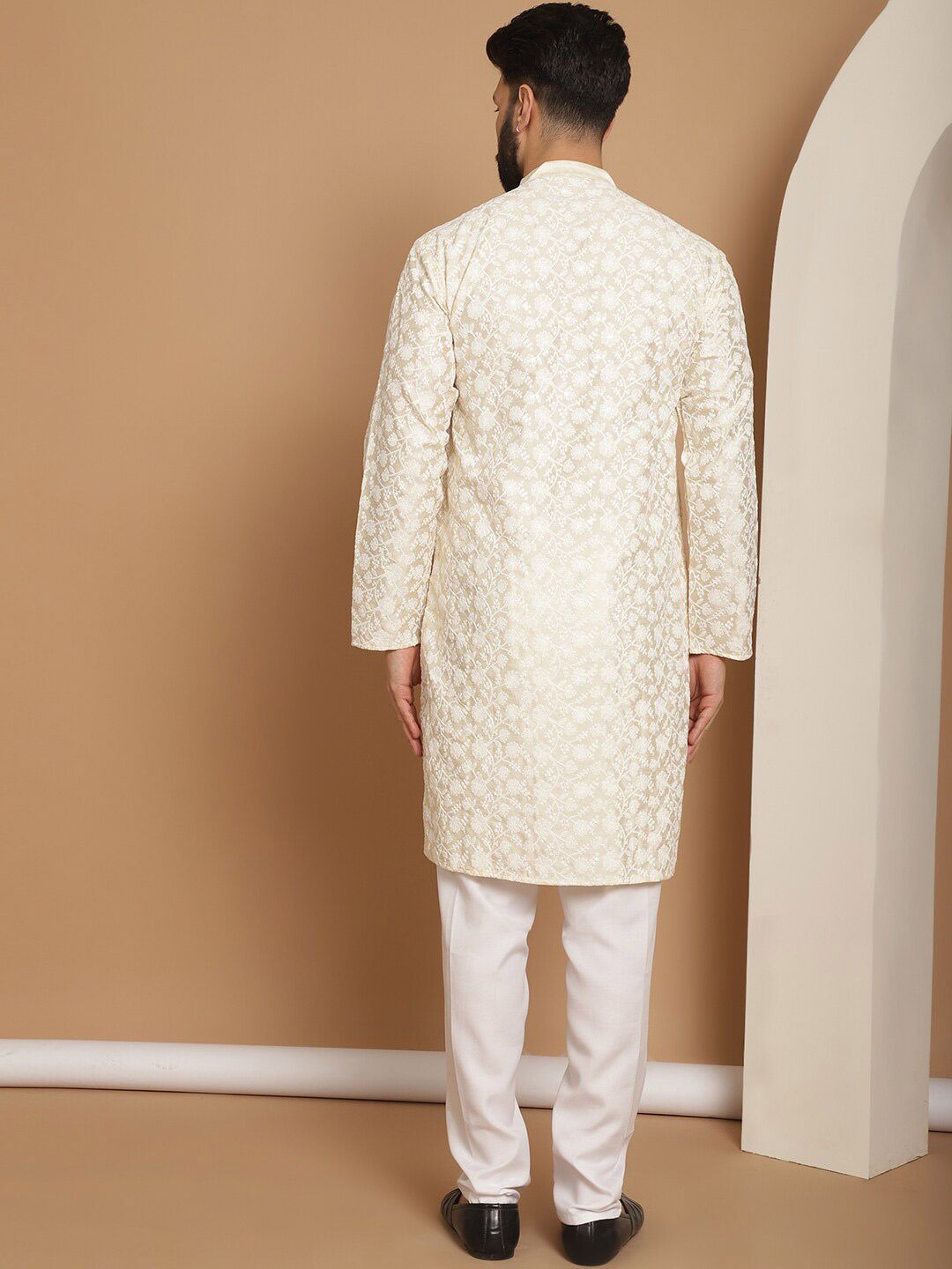 Anouk Floral Embroidered Band Collar Regular Kurta & Churidar