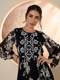 Antheaa Women Floral Embroidered Fit & Flare Midi Dress