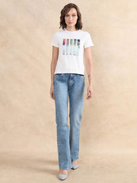 Rareism Wanita Grafik T-Shirt Leher Pusingan Dicetak