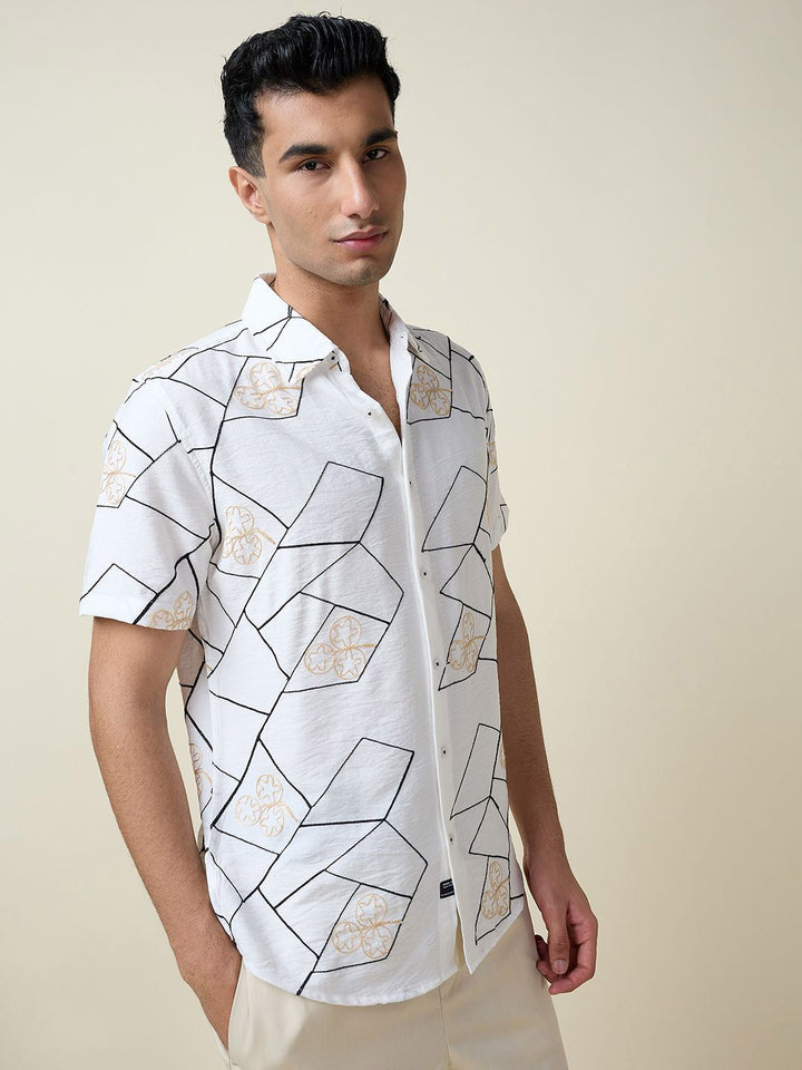 Thomas Scott Men Embroidered Regular Fit Casual Shirt