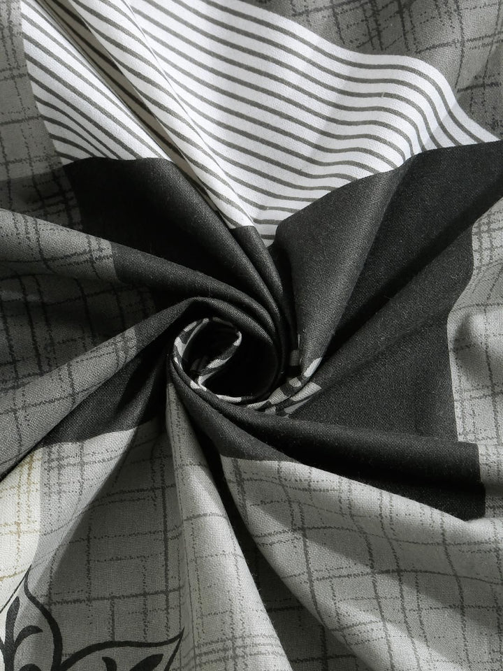 KLOTTHE Grey & Black Print King Bedsheet with 2 Pillow Covers
