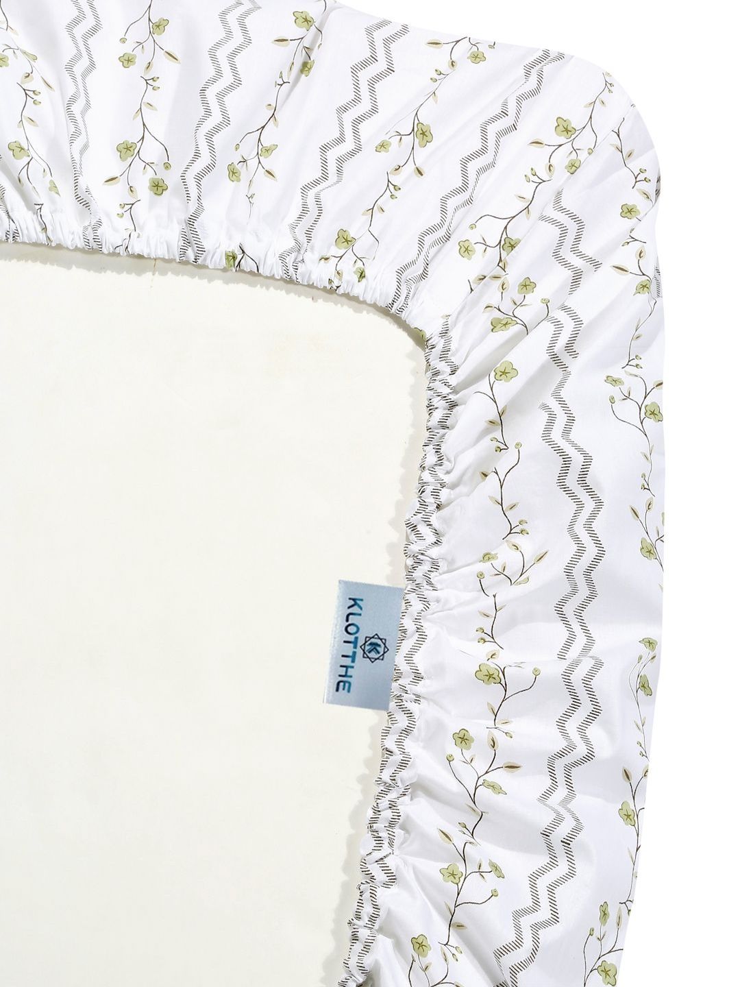 KLOTTHE White Floral Printed Dilengkapi 400 TC Cotton Super King dengan 2 Sarung Bantal