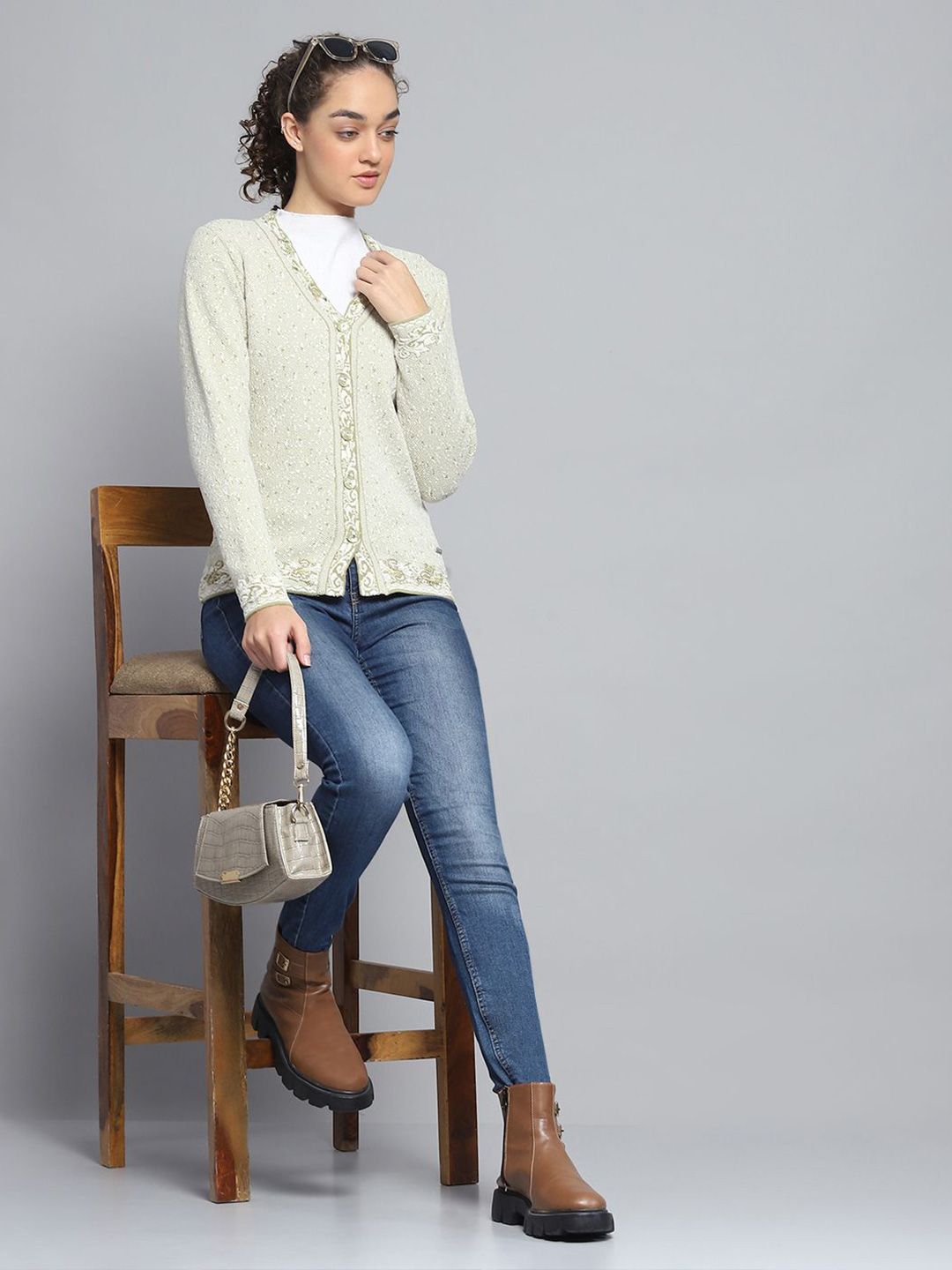 Monte Carlo Women Embroidered Woollen Cardigan