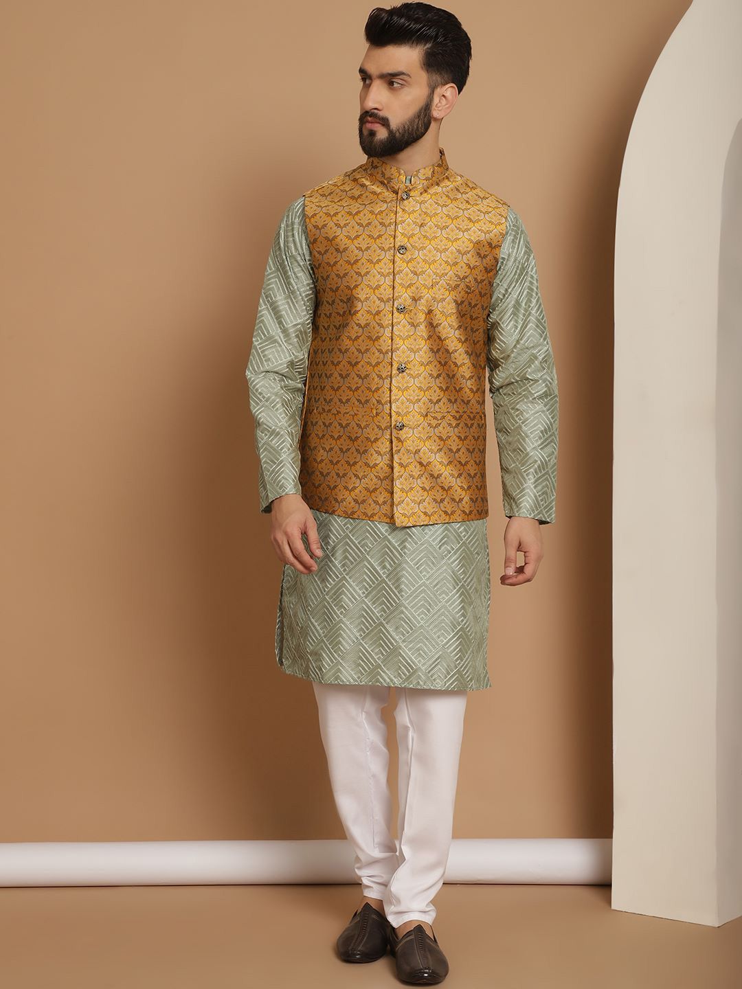 Anouk Embroidered Regular Silk Kurta with Churidar