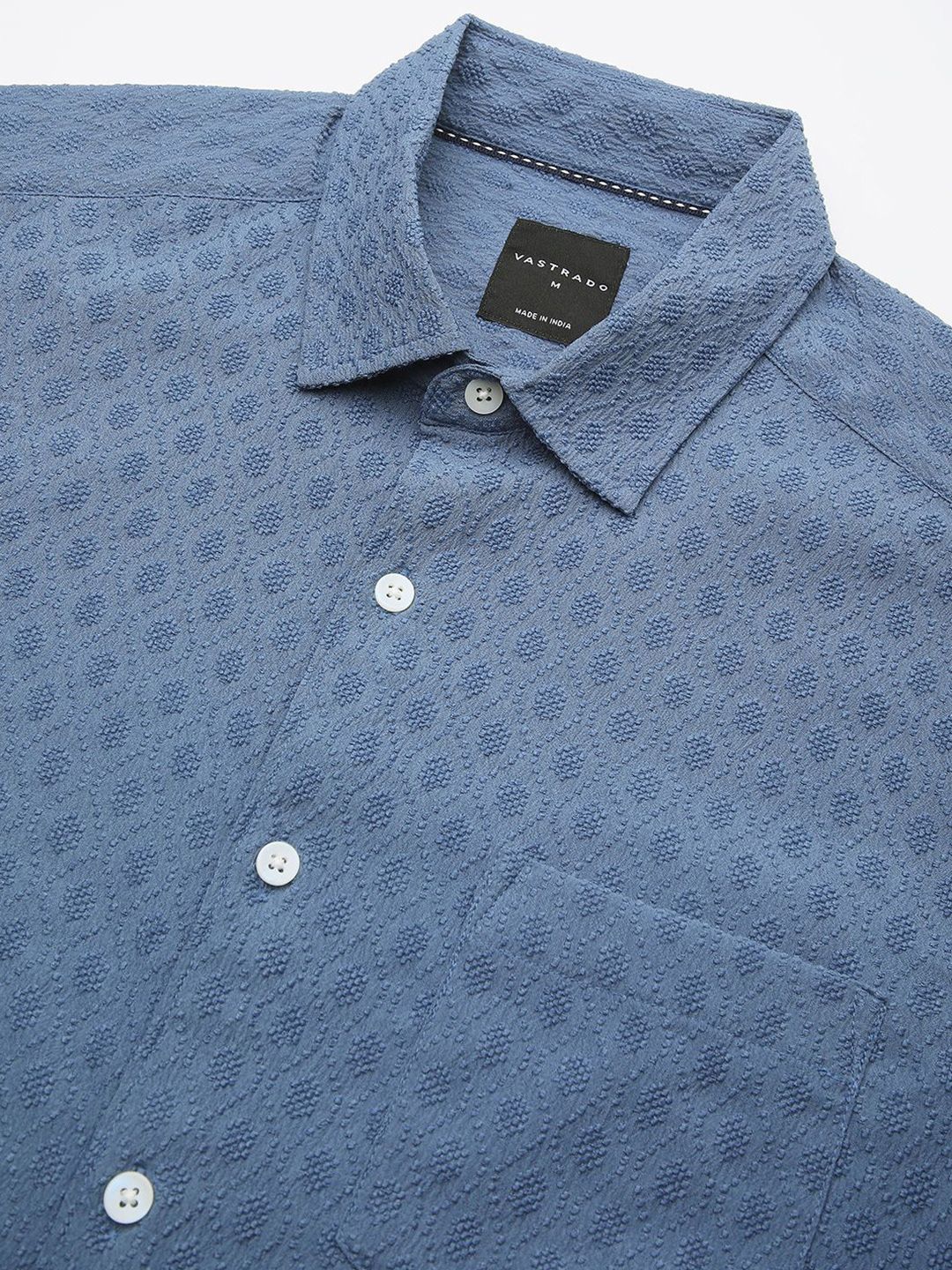 VASTRADO Men Classic Cutaway Collar Textured Slim Fit Casual Shirt