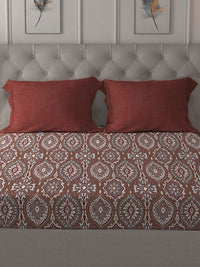 MYTRIDENT Ajrakh Red Comfort Living Flat 120TC Queen Cotton Bedsheet Set