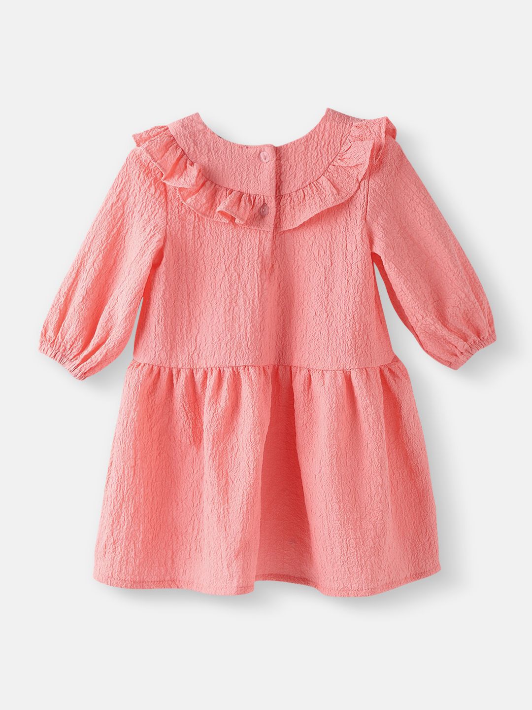 Nauti Nati  Girls Peach Cotton-Crepe Dress with Floral Brooch