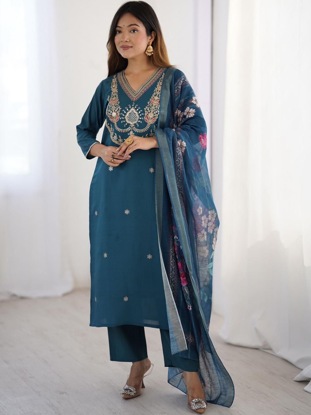 KALINI Women Ethnic Motifs Embroidered Regular Kurta Set