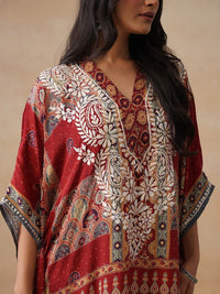 House of Chikankari Women Rust Printed Crepe Kaftan Kurta