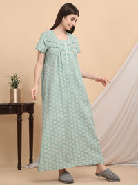 Sweet Dreams Ethnic Motifs Printed Pure Cotton Maxi Nightdress