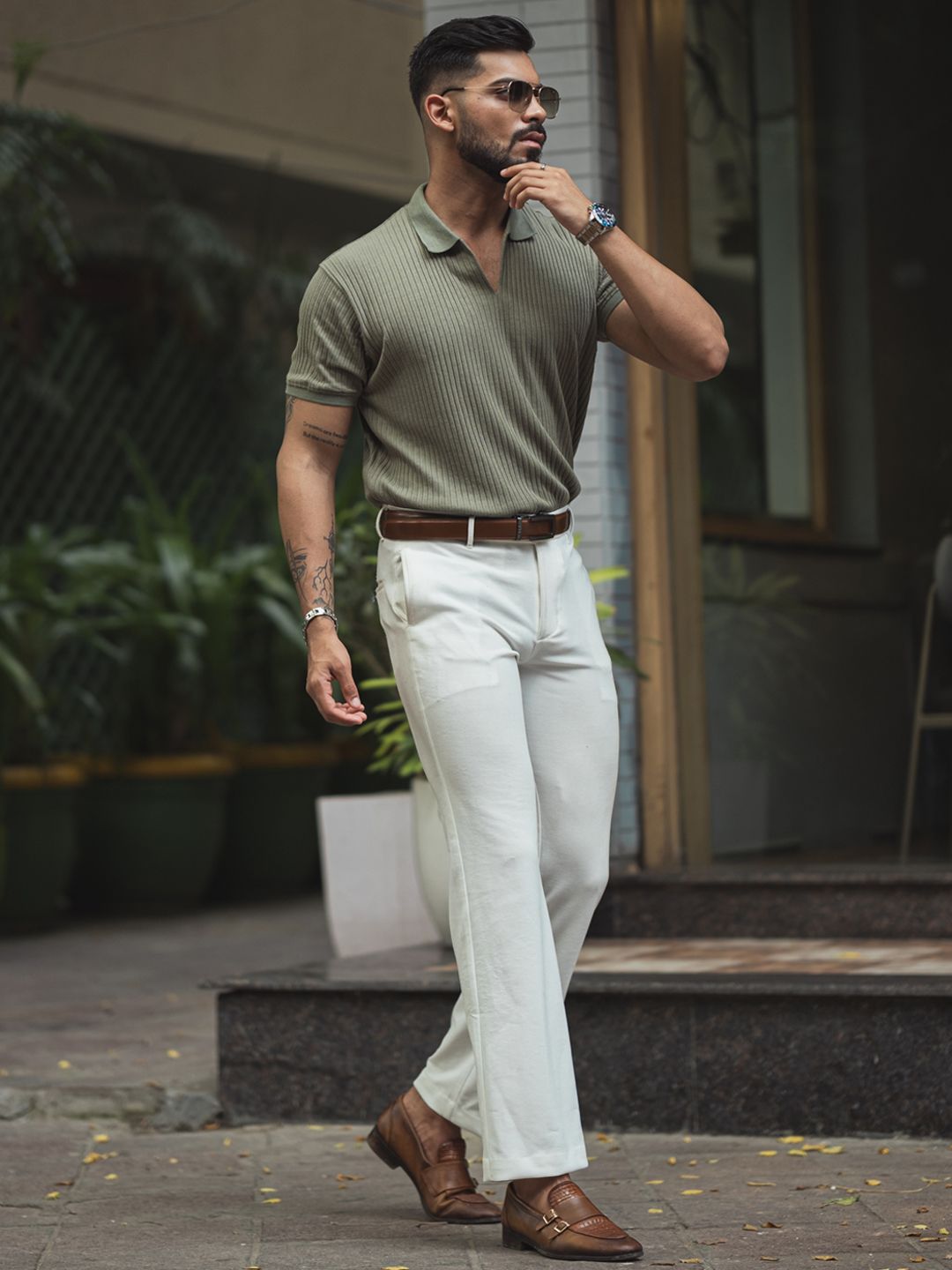 Powerlook Men Self Design Polo Collar Cotton T-shirt