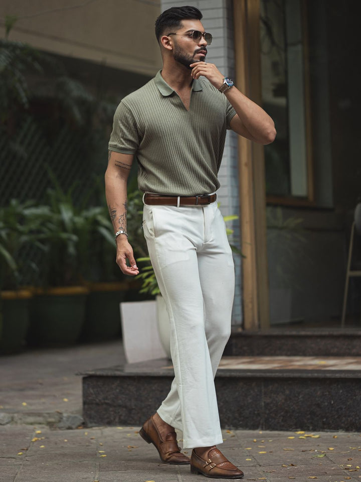 Powerlook Men Self Design Polo Collar Cotton T-shirt
