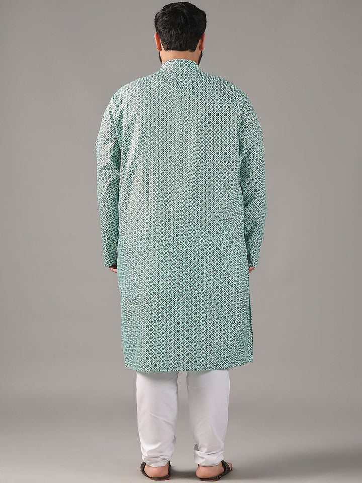 SOJANYA PLUS Plus Size Lelaki Motif Etnik Bercetak Cotton Linen Kurta Lurus Dengan Piyama