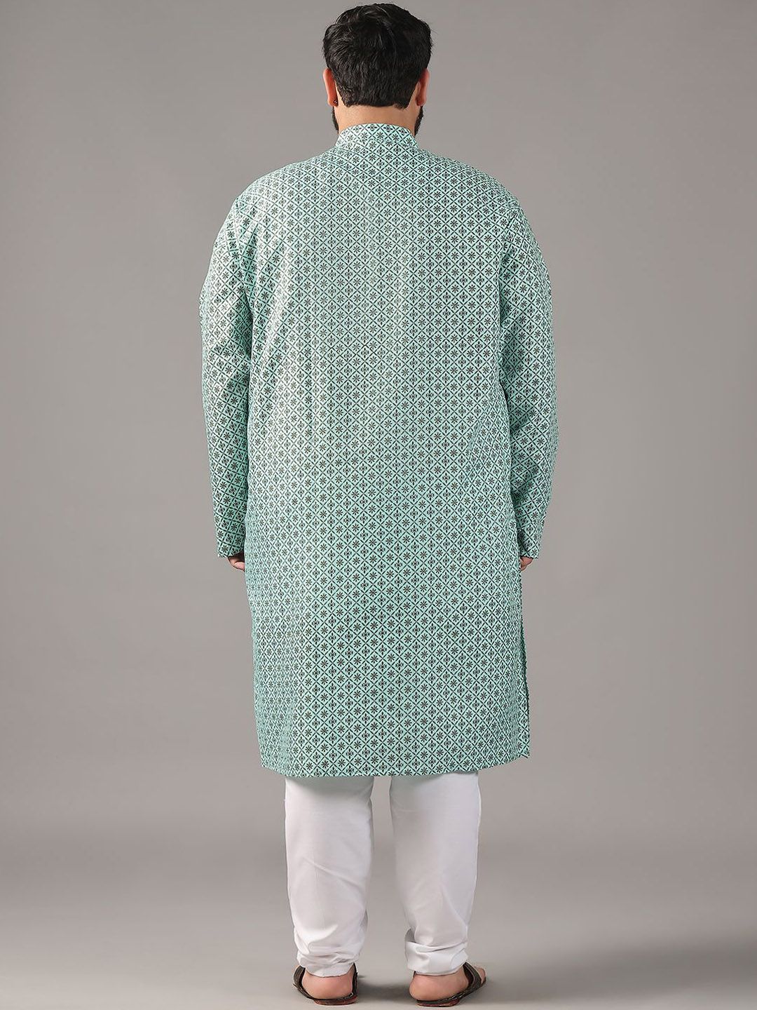 SOJANYA PLUS Plus Size Lelaki Motif Etnik Bercetak Cotton Linen Kurta Lurus Dengan Piyama