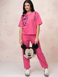 Tokyo Talkies Pink Disney Mickey Mouse Printed Round Neck Pure Cotton T-Shirt & Jogger