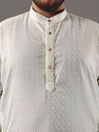 SOJANYA PLUS Size Embroidered Chikankari Band Collar Pure Cotton Straight Kurta