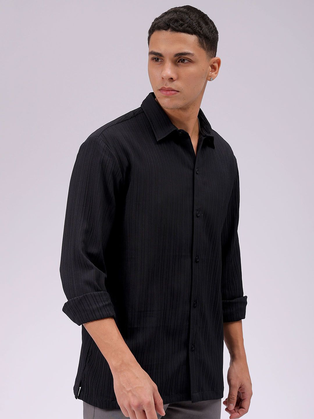 The Indian Garage Co Men Relaxed Fit Solid Dobby Textured Resortwear Shirt