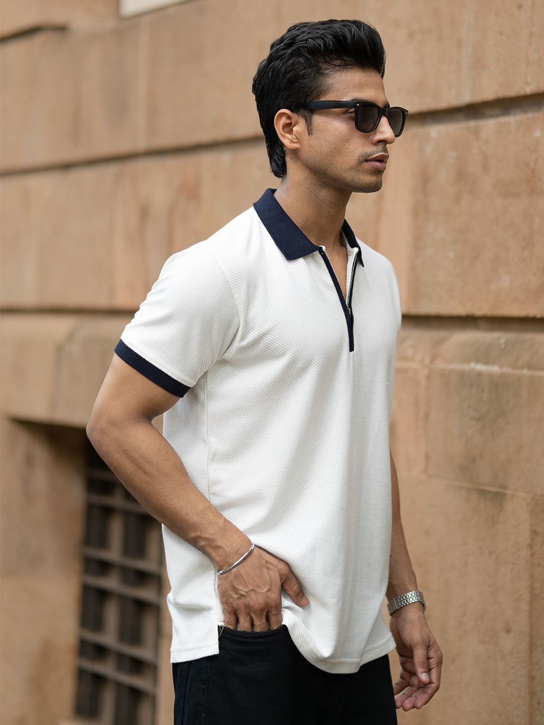 Powerlook Men Self Design Polo Collar T-shirt