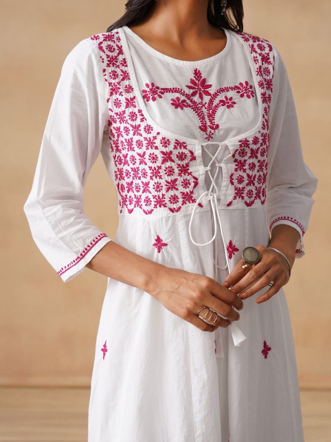 House of Chikankari Women Solid White Flared Kurta
