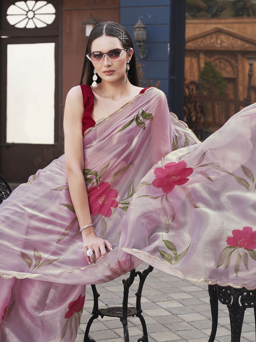 Tikhi Imli Floral Sequinned Organza Saree